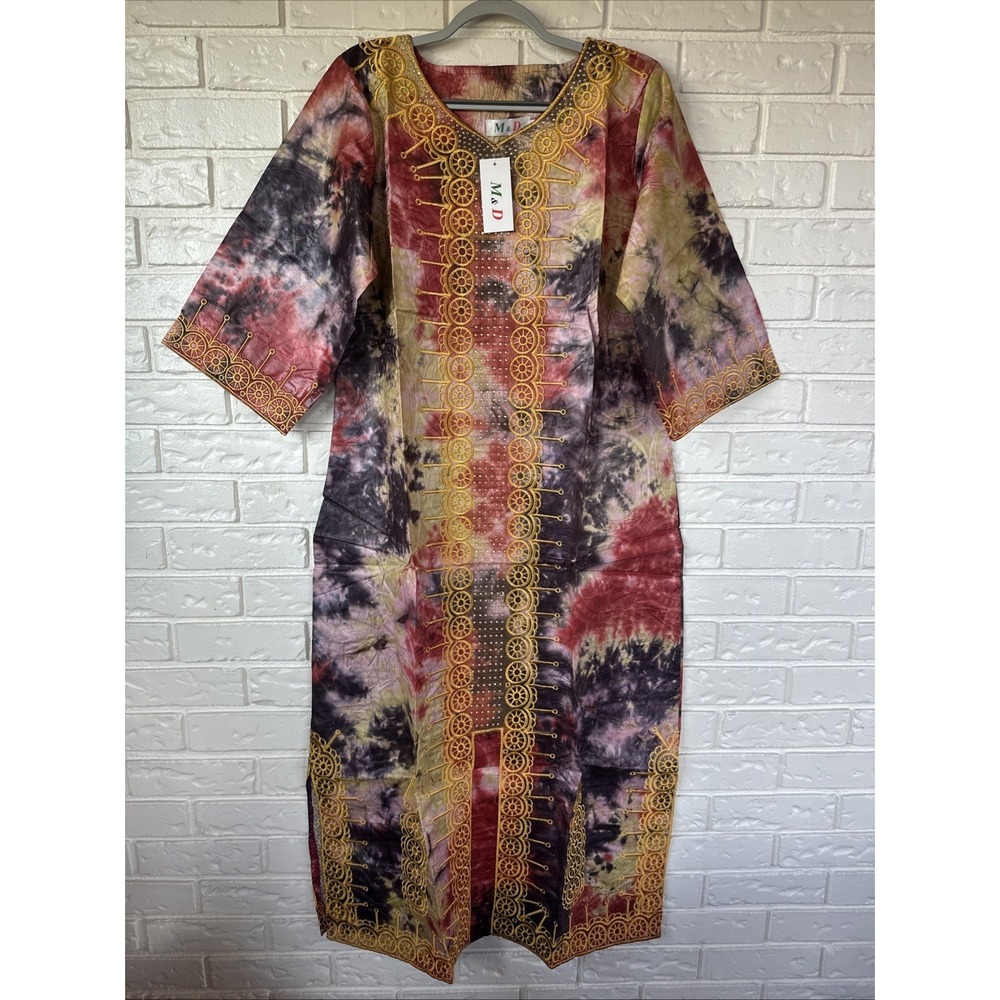 M&D‎ Women's Tie-Dye Embroidered Kaftan Style Dress 2XL Embroidery Beaded